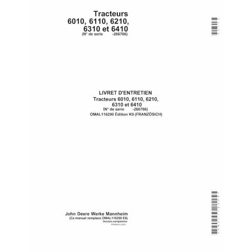 John Deere 6010, 6110, 6210, 6310, 6410 trator pdf manual do operador FR - John Deere manuais - JD-OMAL116290-FR