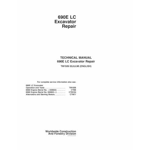 John Deere 690E LC escavadeira pdf manual técnico de reparo - John Deere manuais - JD-TM1509-EN