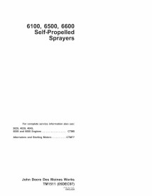 TM1511 Manual técnico completo do pulverizador autopropelido John Deere 6100, 6500, 6600 (TM1511)