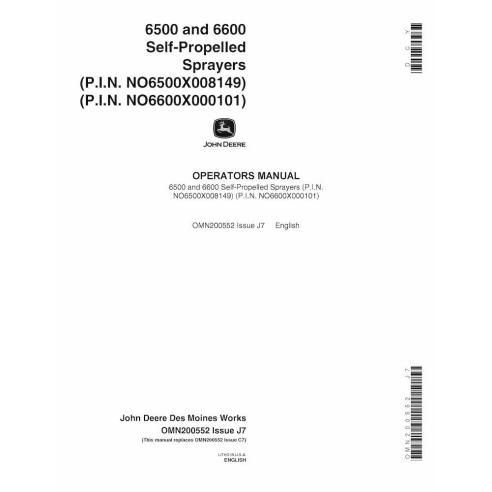 John Deere 6500, 6600 self-propelled sprayer pdf operator's manual  - John Deere manuals - JD-OMN200552