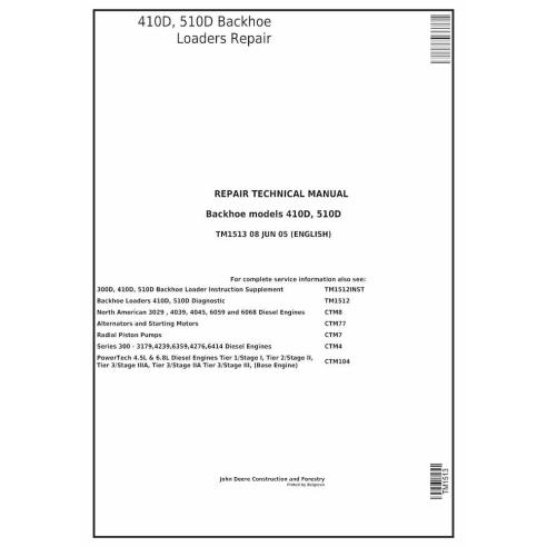 TM1513 John Deere 410D, 510D backhoe loader repair technical manual (TM1513)
