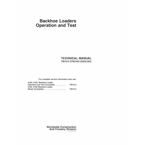 John Deere 410D, 510D retroescavadeira pdf operação e manual técnico de teste - John Deere manuais - JD-TM1512-EN
