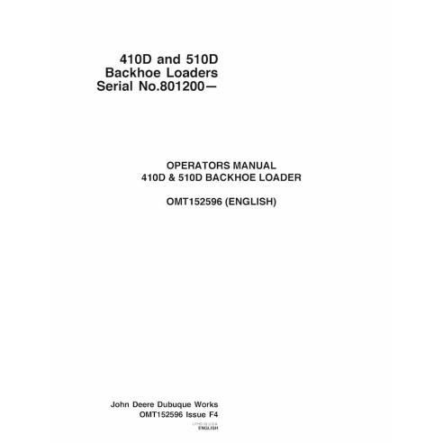 John Deere 410D, 510D retroescavadeira pdf manual do operador - John Deere manuais - JD-OMT152596