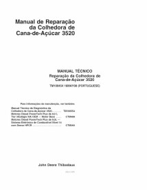 TM100454-PT Manuel technique de réparation de la moissonneuse de canne à sucre John Deere 3520 PT (TM100454)