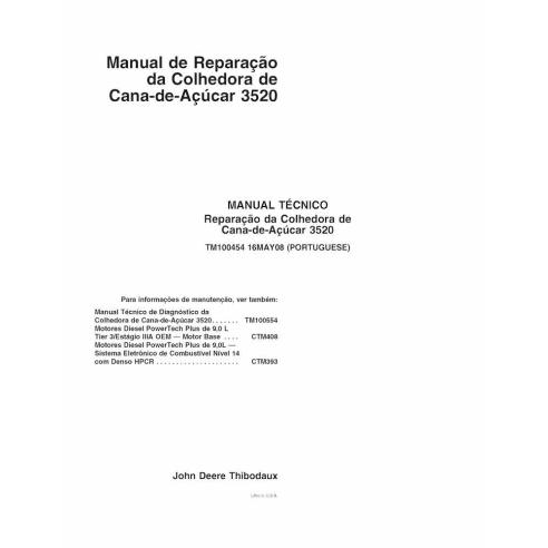 Colheitadeira de cana John Deere 3520 pdf manual técnico de conserto PT - John Deere manuais - JD-TM100454-PT