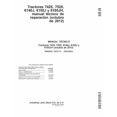 John Deere 7425, 7525, 6140J, 6155J, 6155JH tracteur manuel technique de réparation pdf ES - John Deere manuels - JD-TM605863-ES