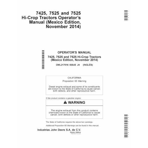 JD-OML217016 Manual del operador del tractor John Deere 7425, 7525 (OML217016)
