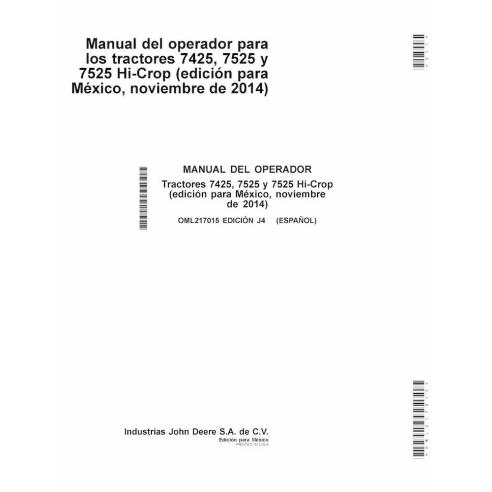 John Deere 7425, 7525 trator pdf manual do operador ES - John Deere manuais - JD-OML217015-ES