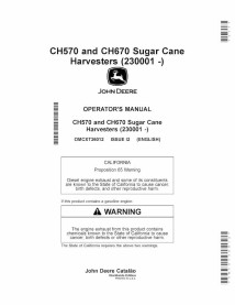 John Deere CH570, CH670 cosechadora de caña de azúcar pdf manual del operador - John Deere manuales - JD-OMCXT36012-EN