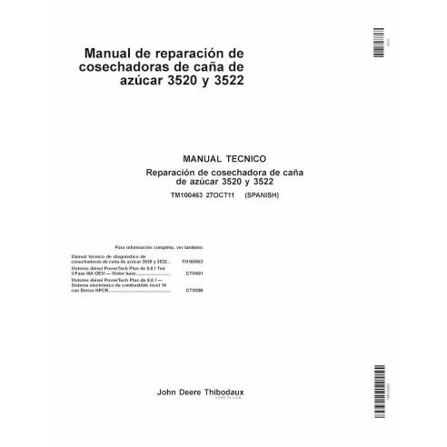 John Deere 3520, 3522 colhedora de cana-de-açúcar pdf conserto manual técnico ES - John Deere manuais - JD-TM100463-ES