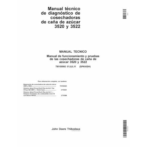John Deere 3520, 3522 sugar cane harvester pdf diagnostic technical manual ES - John Deere manuals - JD-TM100563-ES