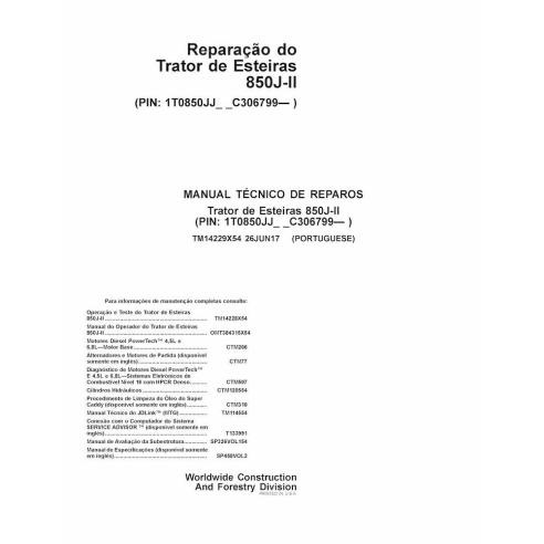 John Deere 850J-II trator de esteira pdf manual técnico de reparo PT - John Deere manuais - JD-TM14229X54-PT