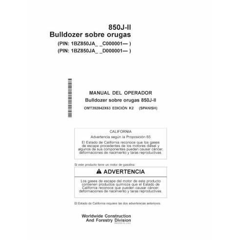 John Deere 850J-II bulldozer sur chenilles pdf manuel d'utilisation ES - John Deere manuels - JD-OMT392842X63-ES