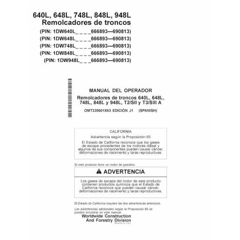 John Deere 640L, 648L, 748L, 848L, and 948L skid loader pdf operator's manual ES - John Deere manuals - JD-OMT335601X63-ES