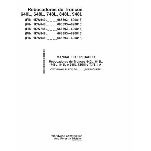Minicarregadeira John Deere 640L, 648L, 748L, 848L e 948L pdf manual do operador PT - John Deere manuais - JD-OMT335601X54-PT