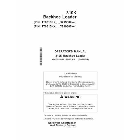 John Deere 310K backhoe loader pdf operator's manual  - John Deere manuals - JD-OMT305688-EN
