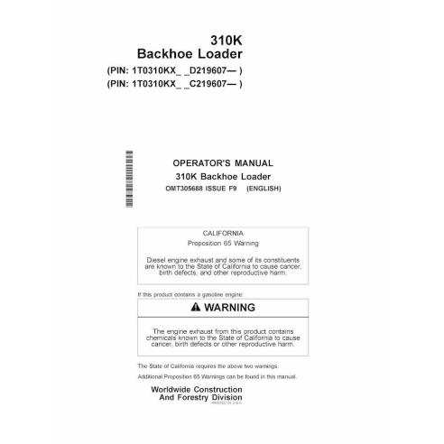 john deere 310k retroexcavadora manual del operador pdf - John Deere manuales - JD-OMT305688-EN