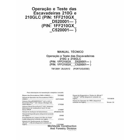 John Deere 210G, 210GLC escavadeira pdf manual de diagnóstico e testes PT - John Deere manuais - JD-TM12691-PT