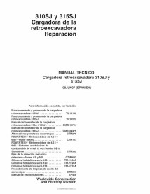 John Deere 310SJ, 315SJ tractopelle manuel technique de réparation pdf ES - John Deere manuels - JD-TM10151-ES