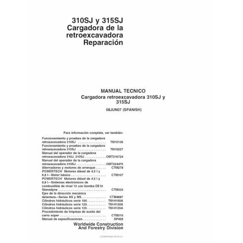 John Deere 310SJ, 315SJ retroescavadeira pdf manual técnico de reparo ES - John Deere manuais - JD-TM10151-ES