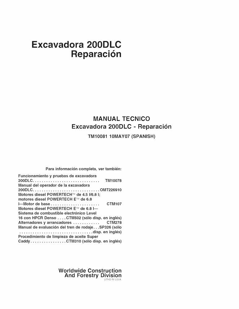 John Deere 200DLC excavator pdf repair technical manual ES