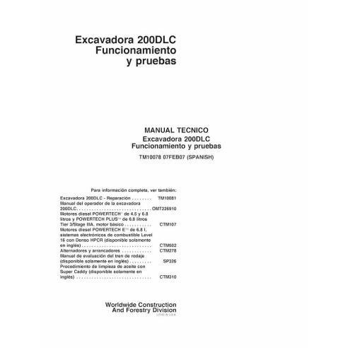 John Deere 200DLC escavadeira pdf manual de diagnóstico e testes ES - John Deere manuais - JD-TM10078-ES