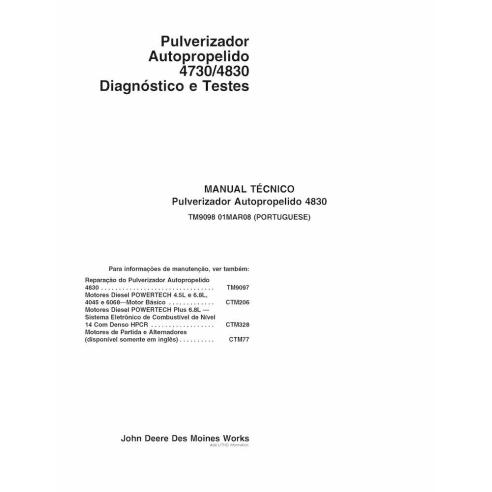 John Deere 4730, 4830 pulverizador pdf manual de diagnóstico y pruebas PT - John Deere manuales - JD-TM9098-PT