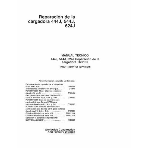John Deere 444J, 544J, 624J carregador pdf manual técnico de reparação ES - John Deere manuais - JD-TM9011-ES