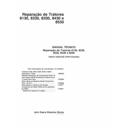 TM2274-PT John Deere 8130, 8230, 8330, 8430 , 8530 tractor repair technical manual PT (TM2274)