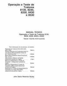 TM2284-PT John Deere 8130, 8230, 8330, 8430 , 8530 tractor pdf manual de diagnóstico e testes PT