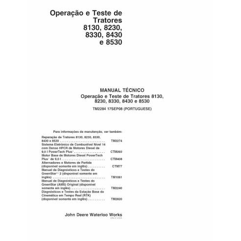 TM2284-PT John Deere 8130, 8230, 8330, 8430, 8530 tractor pdf manual de diagnóstico y pruebas PT