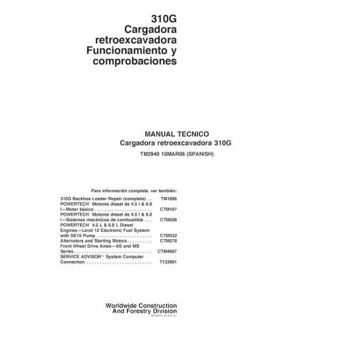 John Deere 310G retroescavadeira pdf manual de diagnóstico e testes ES - John Deere manuais - JD-TM2940-ES