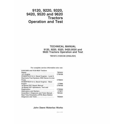 TM1972 Manuel technique de diagnostic des tracteurs John Deere 9120, 9220, 9320, 9420, 9520, 9620 (TM1972)