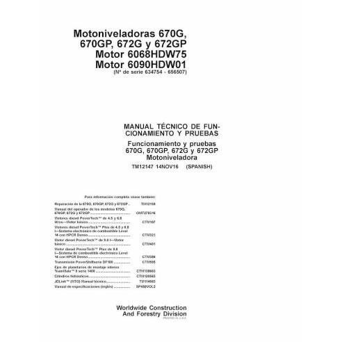 John Deere 670G, 670GP, 672G and 672GP grader pdf diagnosis and tests manual ES - John Deere manuals - JD-TM12147-ES