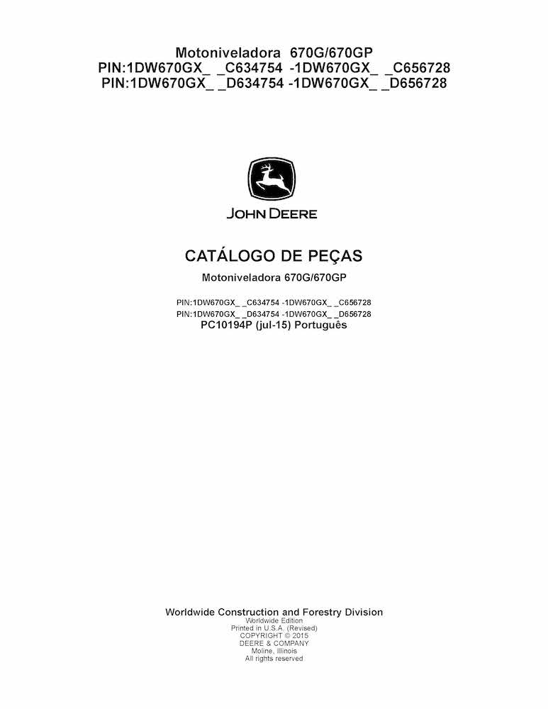 John Deere 670G, 670GP grader pdf parts catalog PT
