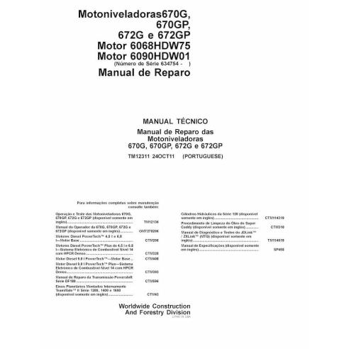 John Deere 670G, 670GP, 672G y 672GP Grader pdf manual técnico de reparación PT - John Deere manuales - JD-TM12311-PT