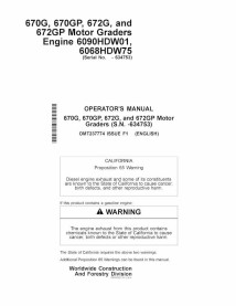 John Deere 670G, 670GP, 672G and 672GP grader pdf operator's manual  - John Deere manuals - JD-OMT237774-EN