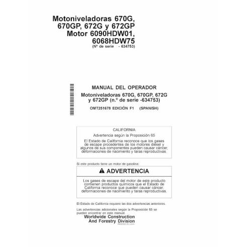 John Deere 670G, 670GP, 672G y 672GP motoniveladoras pdf manual del operador - John Deere manuales - JD-OMT251678-ES
