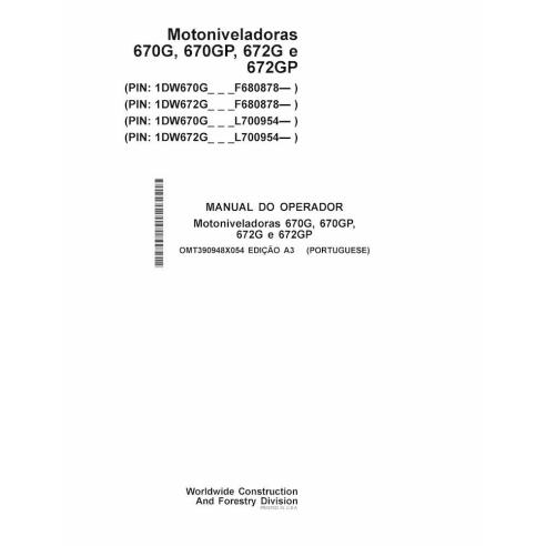 John Deere 670G, 670GP, 672G and 672GP grader pdf operator's manual ES - John Deere manuals - JD-OMT390948X054-PT