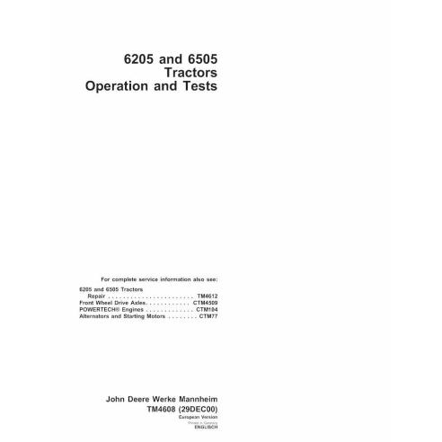 John Deere 6205, 6505 tractor pdf manual técnico de reparación - John Deere manuales - JD-TM4608-EN