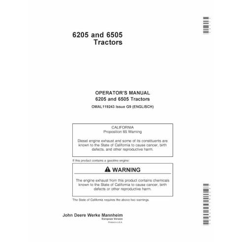JD-OMAL119243 John Deere 6205, 6505 tractor operator's manual (OMAL119243)
