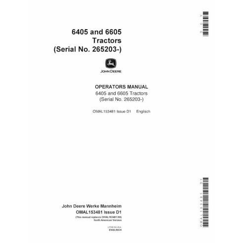 John Deere 6405, 6605 trator pdf manual do operador - John Deere manuais - JD-OMAL153481-EN
