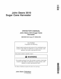 JD-OMCM351022 John Deere 3510 sugar cane harvester operator's manual (OMCM351022)