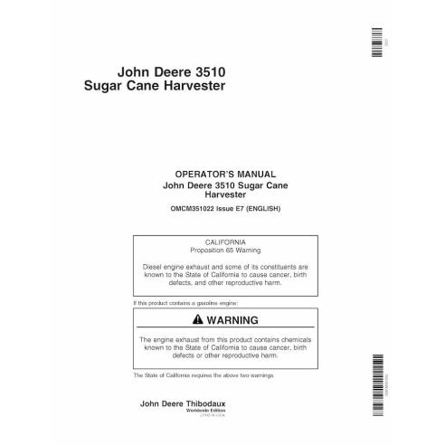 Cosechadora de caña de azúcar john deere 3510 pdf manual del operador - John Deere manuales - JD-OMCM351022-EN