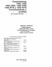 John Deere 1450, 1550, 1450 CWS, 1550 CWS, 1450 WTS, 1550 WTS combine pdf operation & test technical manual ES - John Deere m...