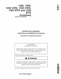 John Deere 1450, 1550, 1450 CWS, 1550 CWS, 1450 WTS, 1550 WTS combine pdf manual do operador - John Deere manuais - JD-OMCQ62...