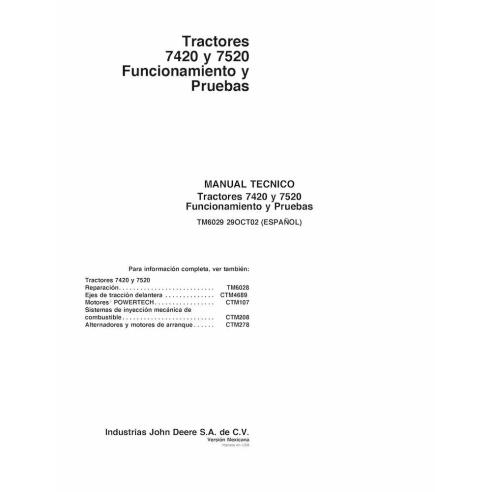 TM6029-ES John Deere 7420, trator 7520 pdf operação e teste manual técnico ES