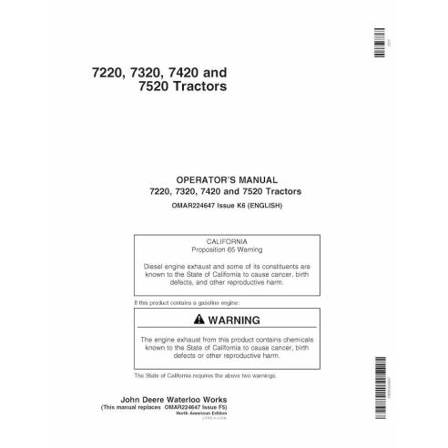 John Deere 7220, 7320, 7420, 7520 trator pdf manual do operador - John Deere manuais - JD-OMAR224647-EN