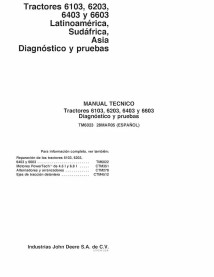TM6023-ES Manuel technique d'utilisation et de test des tracteurs John Deere 6103, 6203, 6403, 6603 ES (TM6023)