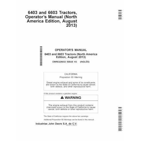 John Deere 6403, 6603 tractor pdf operator's manual  - John Deere manuals - JD-OMRE226033-EN